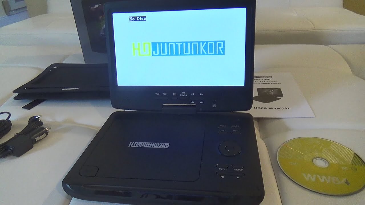 Распаковка портативного DVD-плеера HDJUNTUNKOR. Отзыв покупателя и демонстрация использования.