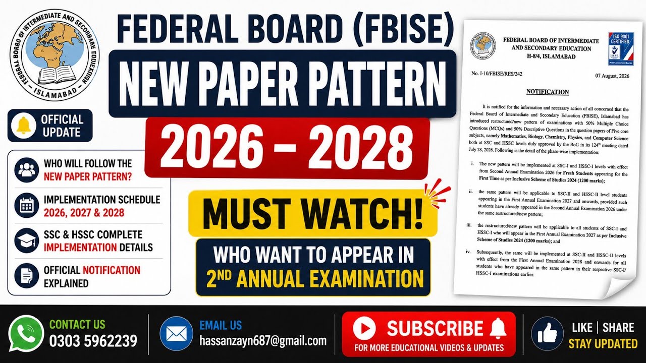 Federal Board New Paper Pattern Implementation Explained #fbise #federalboard