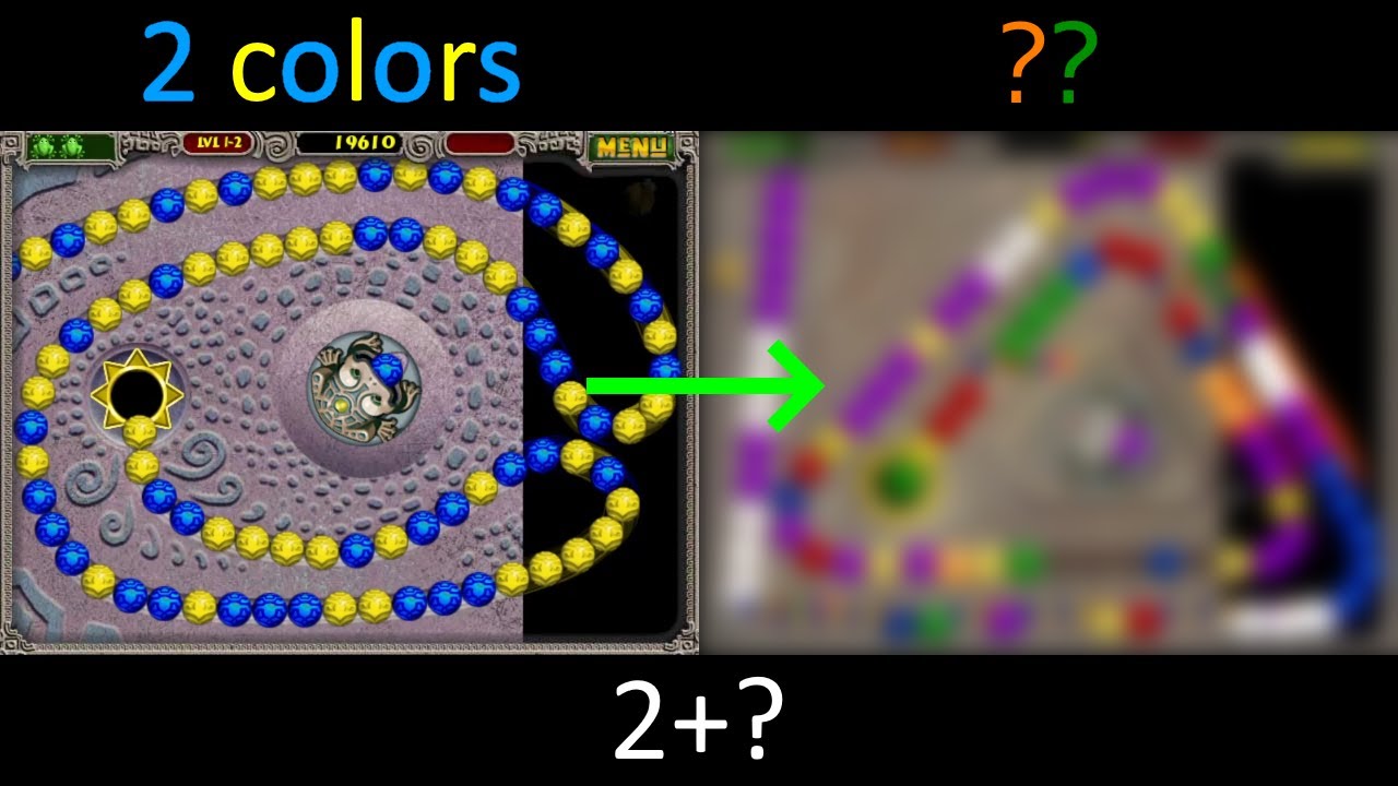 Zuma Deluxe, but the number of colors of balls is extending on 1 every next level