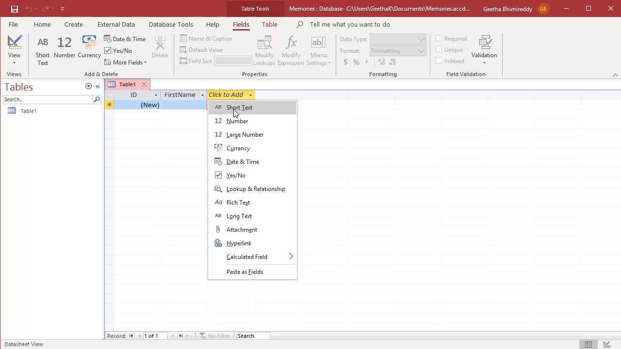 Как создать таблицу в MS Access &mdash; Office 365
