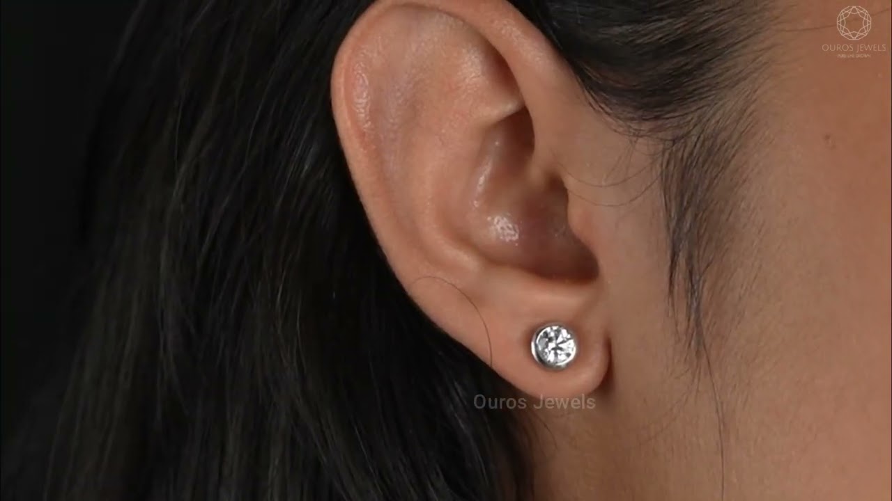 Round Cut Diamond Stud Earring | Lab Diamond Round Cut Bezel Set Stud | Stud Earring    @ourosjewels