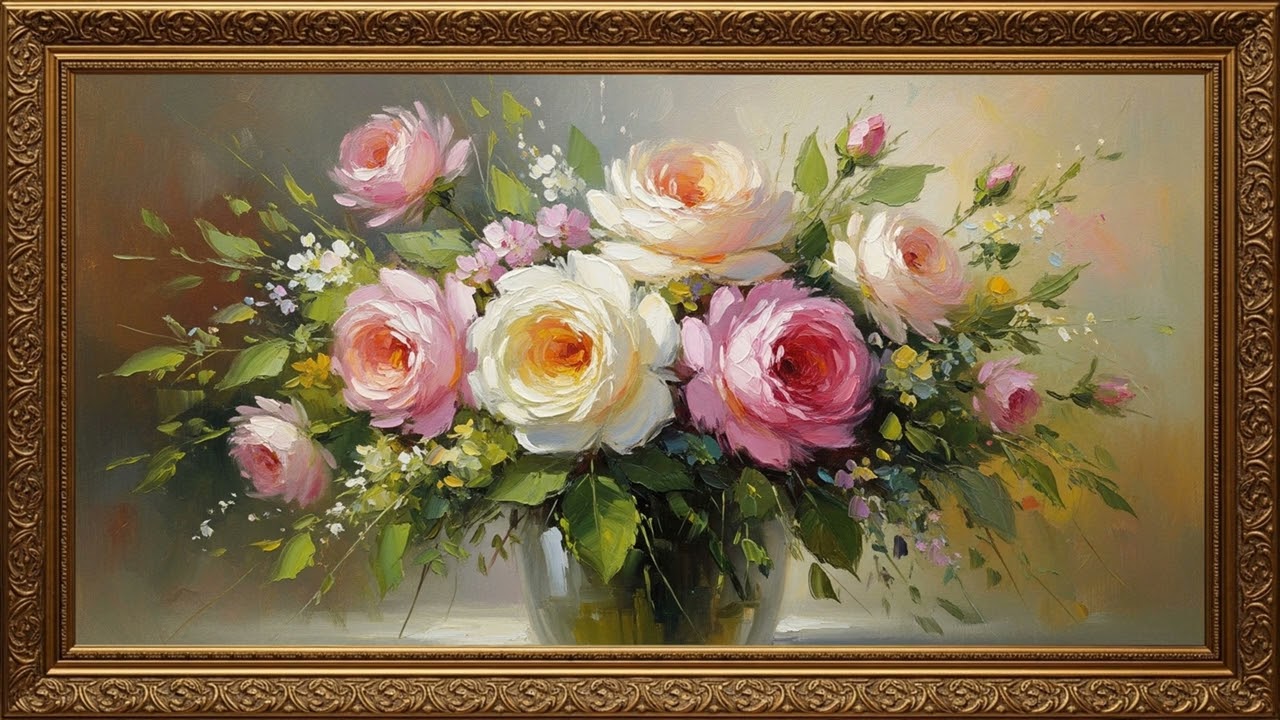 Elegant Flower Bouquet Oil Painting | Relaxing Art Screen
