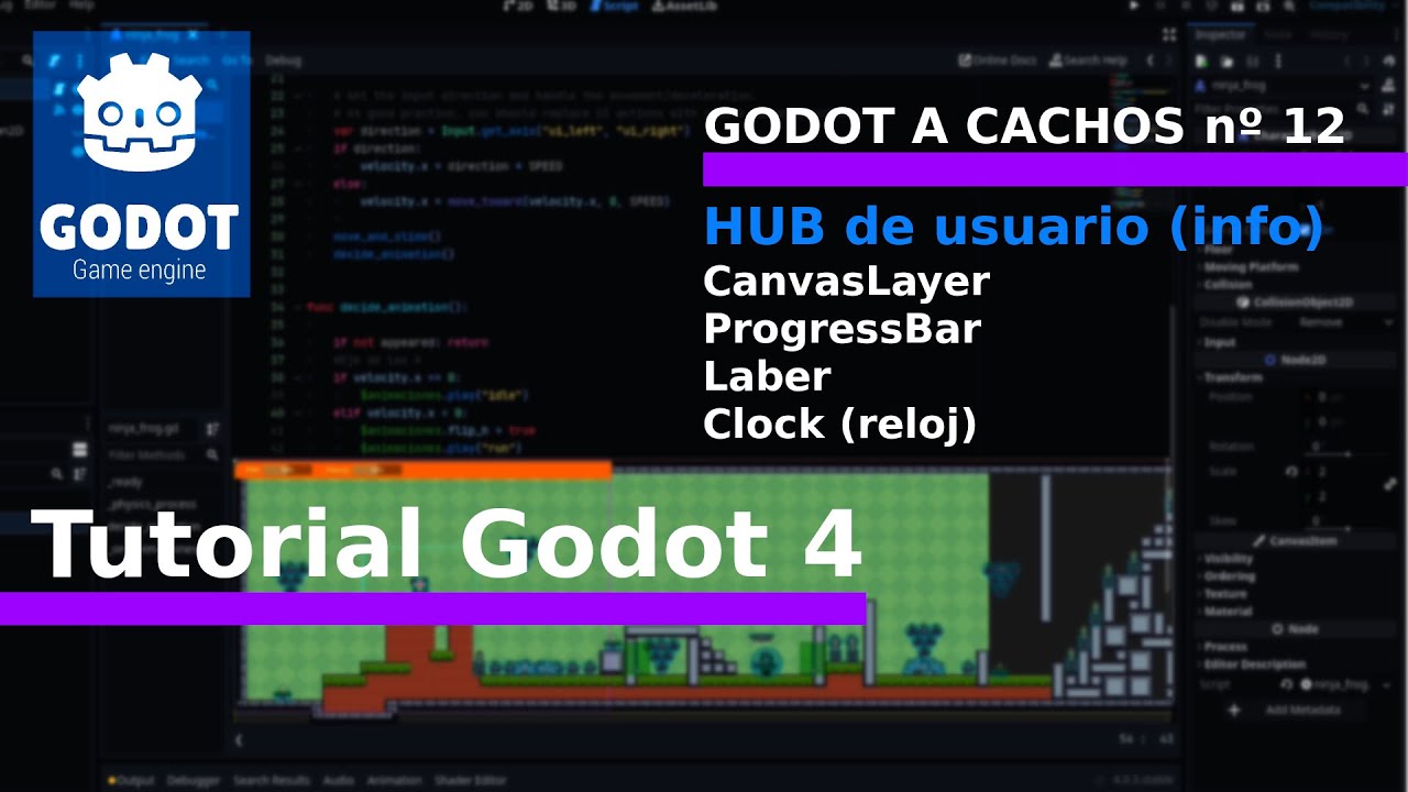 Godot a cachos nº 12. 🔥 Tutorial Godot 4 en Español 🔥 HUD de usuario, barra de vida y reloj con hora