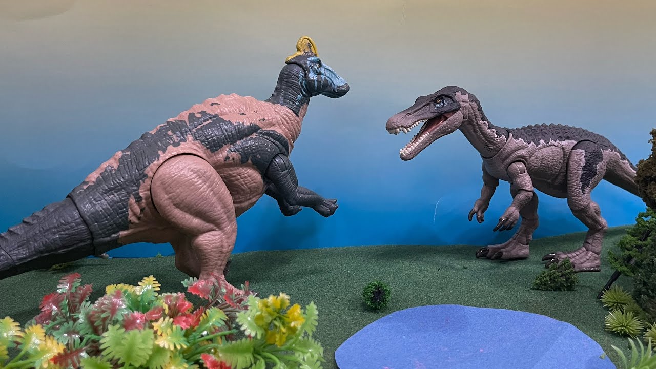 Edmontosaurus vs Baryonyx a short battle stop motion