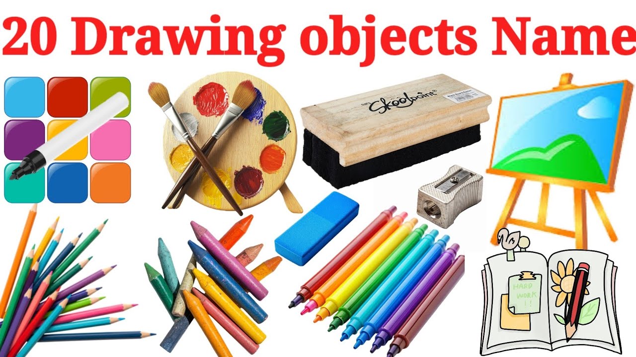 20 ड्राइंग की चीजों के नाम | Learn 20 Drawing Object Names in English with Pictures for Kids