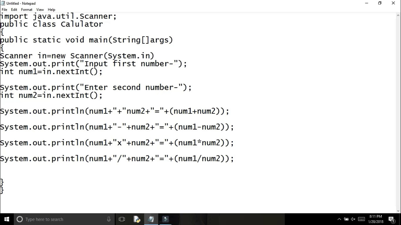 Java : program for simple calculator.(Add,sub,multiplication,div.mod.) [CMD]