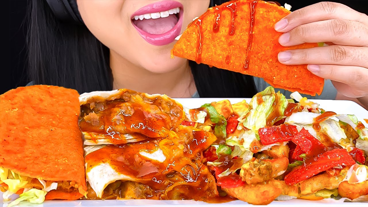 ASMR CHEESY NACHO FRIES, CRUNCHY TACO & BURRITO MUKBANG | ASMR Phan