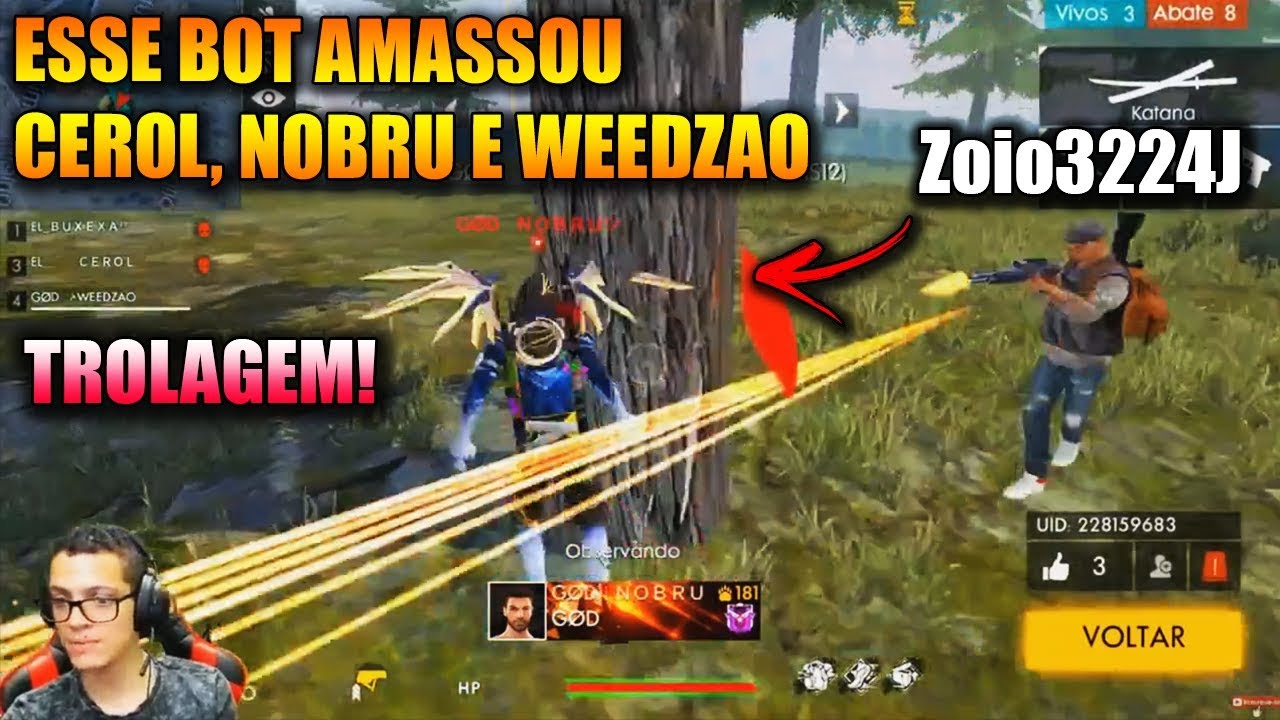 ESSE BOT AMASSOU CEROL, NOBRU E WEEDZAO !TROLAGEM - Clips FREE FIRE