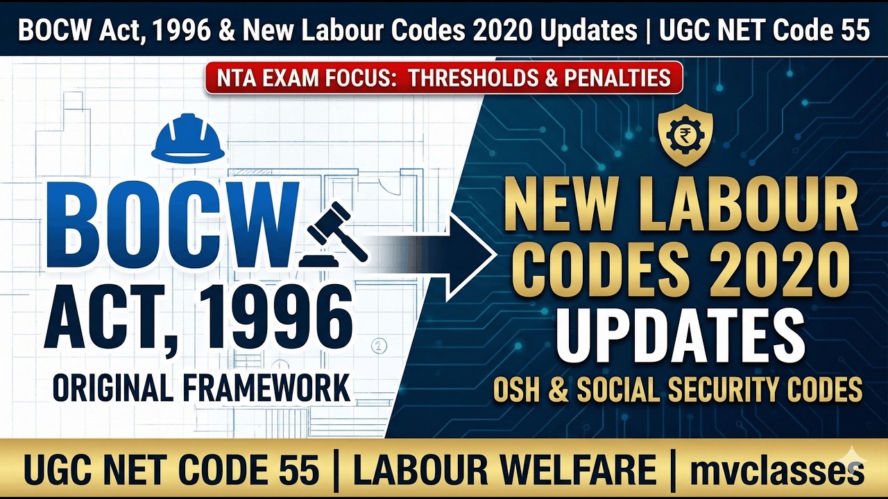 BOCW Act 1996 & New Labour Codes 2020 (OSH & Social Security) | UGC NET Code 55