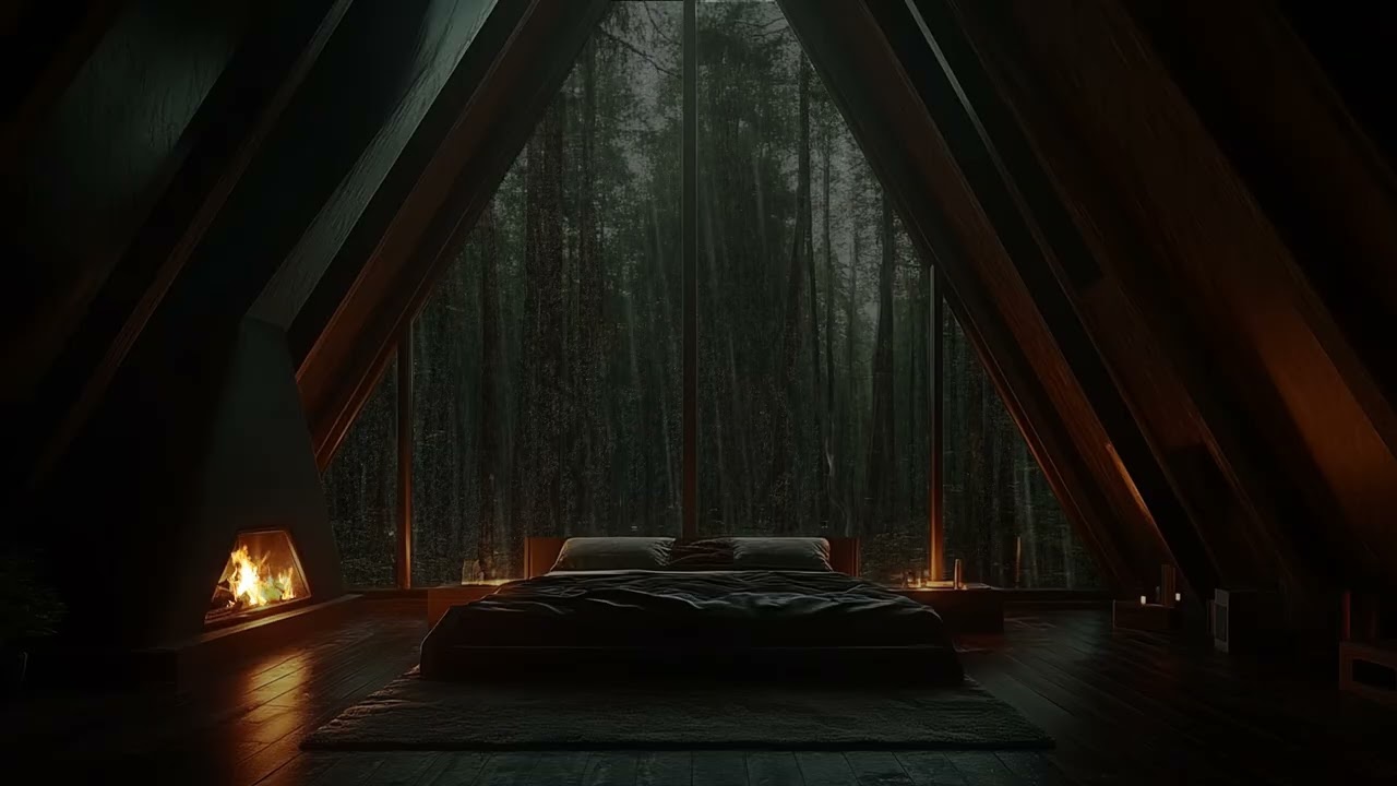 Rainy Night in a Forest Room | Heavy Rain and Thunder Sound for Sleeping and Relaxing