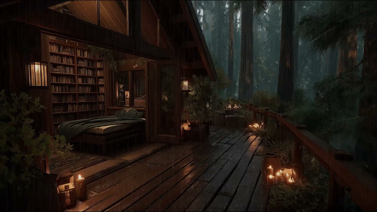 Tranquil Treehouse in Rainy Jungle with Soothing Rain Sounds for Sleep, Calm, and Relaxation