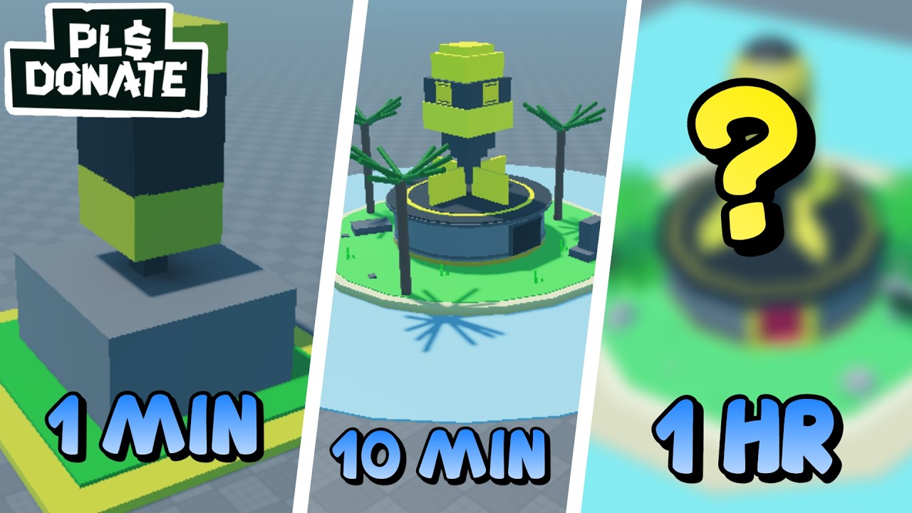 Building the Pls Donate Nuke Island in 1 minute, 10 minutes, and 1 hour!