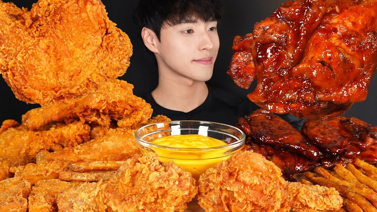 ASMR MUKBANG FRIED CHICKEN & BBQ CHICKEN & CHICKEN NUGGETS & FRENCH FRIES