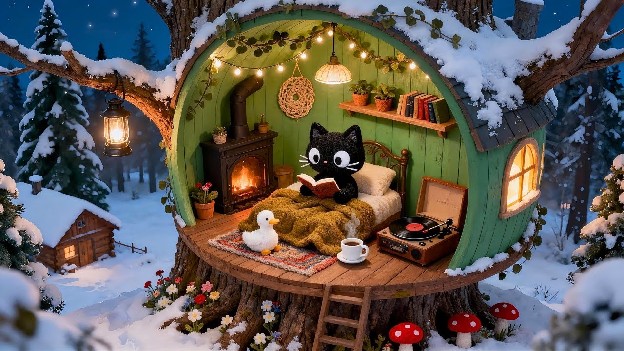 Winter Lofi Jazz in a Snowy Treehouse – Study & Relax Music