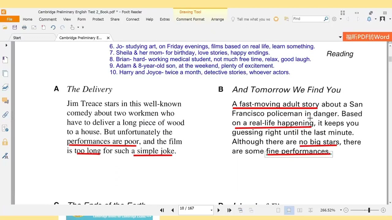 B1, Preliminary for Schools, PET 2, Test 1, Reading and Writing, Part 1, 2