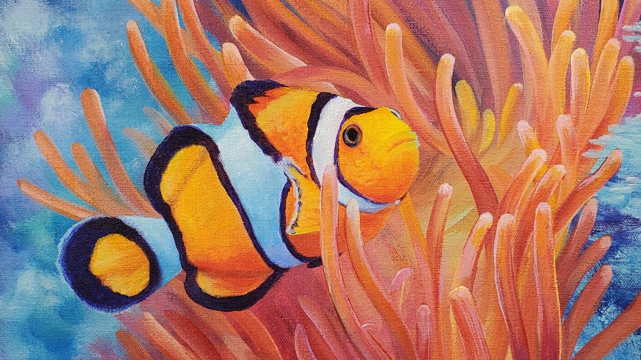 Clownfish & Sea Anemone Acrylic Painting LIVE Tutorial