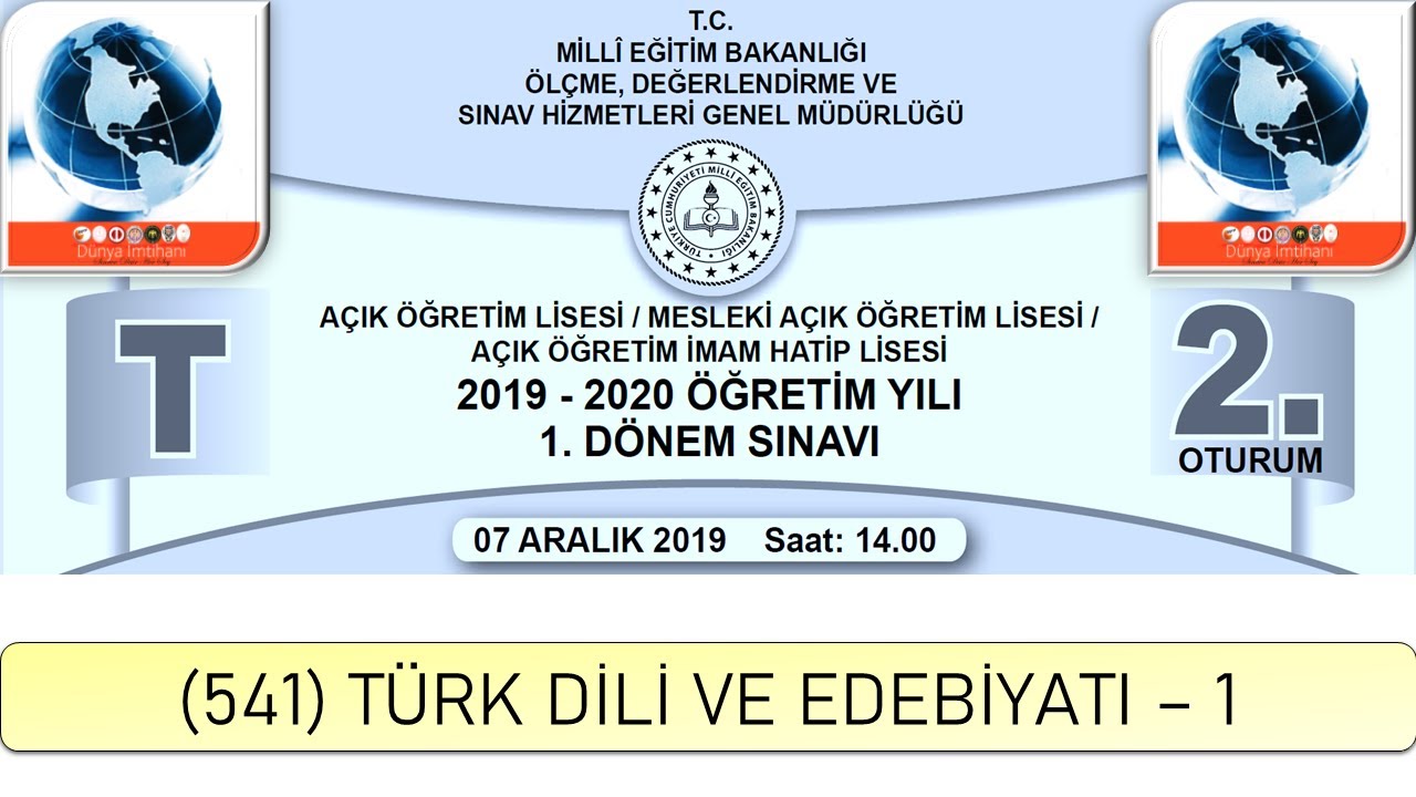 2020 / 1. DÖNEM / AÇIK ÖĞRETİM LİSESİ / (541) TÜRK DİLİ VE EDEBİYATI – 1