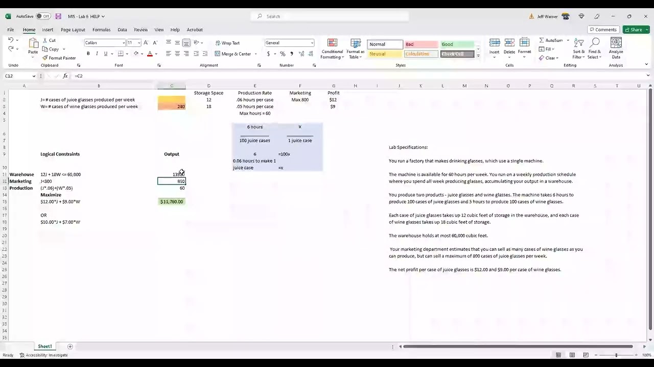 Using Excel Solver in an Optimization Problem