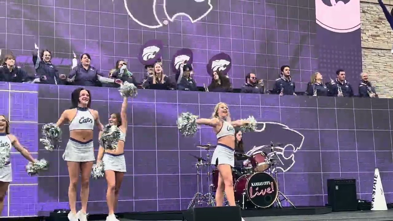 2026 Big XII Tournament. The Kansas State Pep Band plays their stand cheers at the KC Live Pep Rally