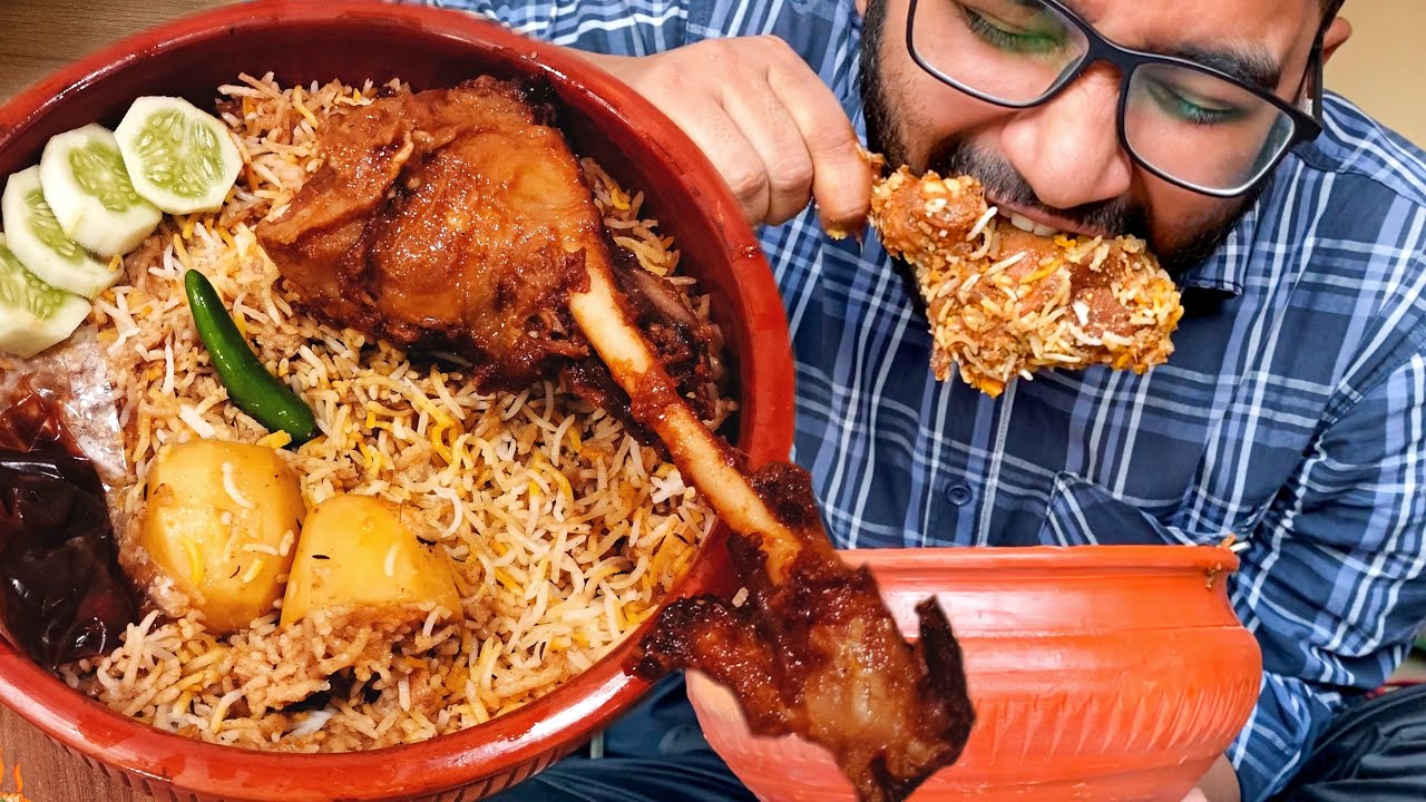 Eating Huge Mutton Leg Kacchi Biryani