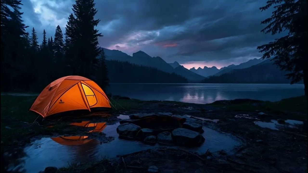 Heavy Rain & Campfire by the Lake 🌧️ Relaxing Tent Ambience for Sleep & Focus #meditation #rain