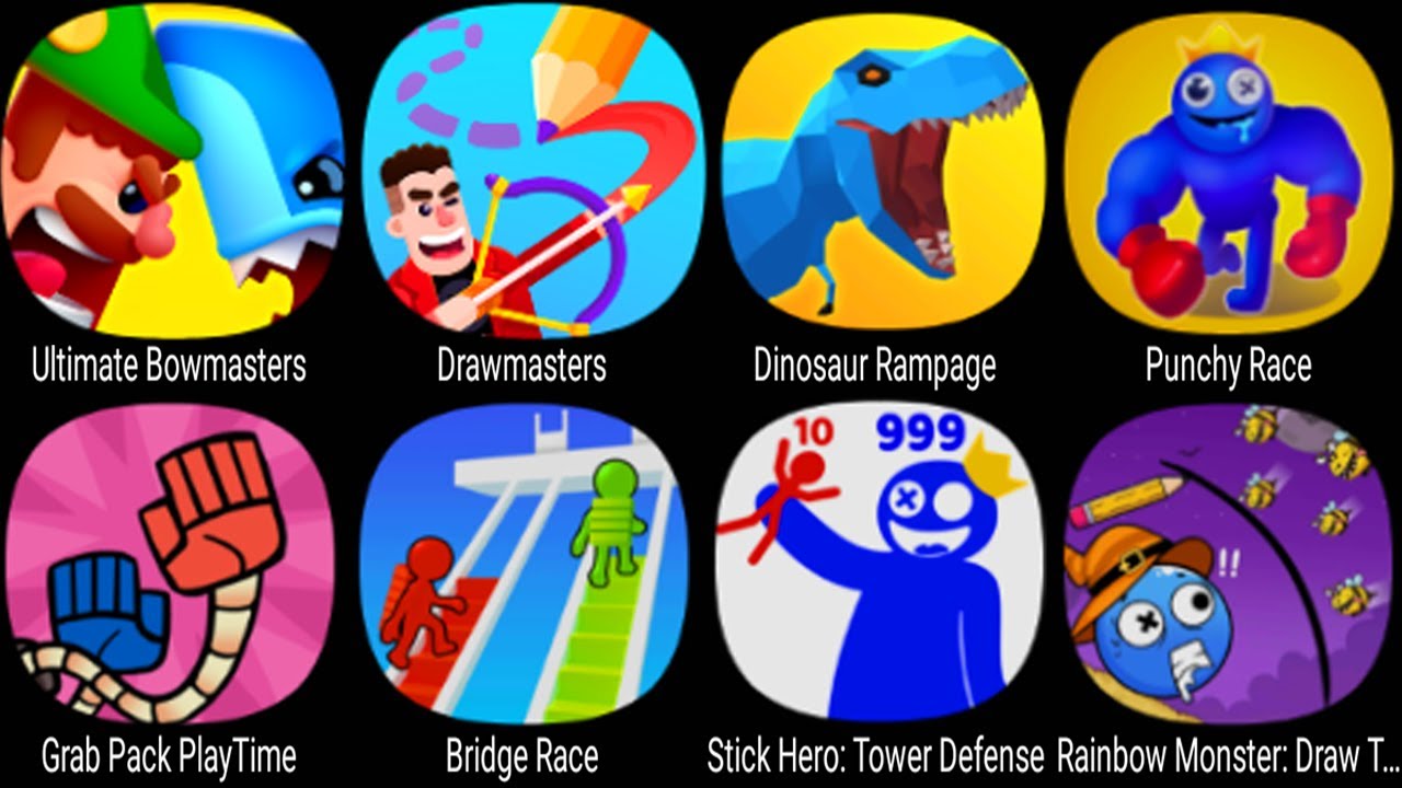 Ultimate Bowmasters, Drawmasters, Dinosaur Rampage, Punchy Race, Grab Pack Playtime, Bridge Race ...