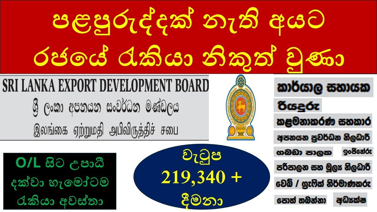 පළපුරුද්දක් නැති අයට රජයේ රැකියා නිකුත් වුණා : EDB Job Vacancies 2025