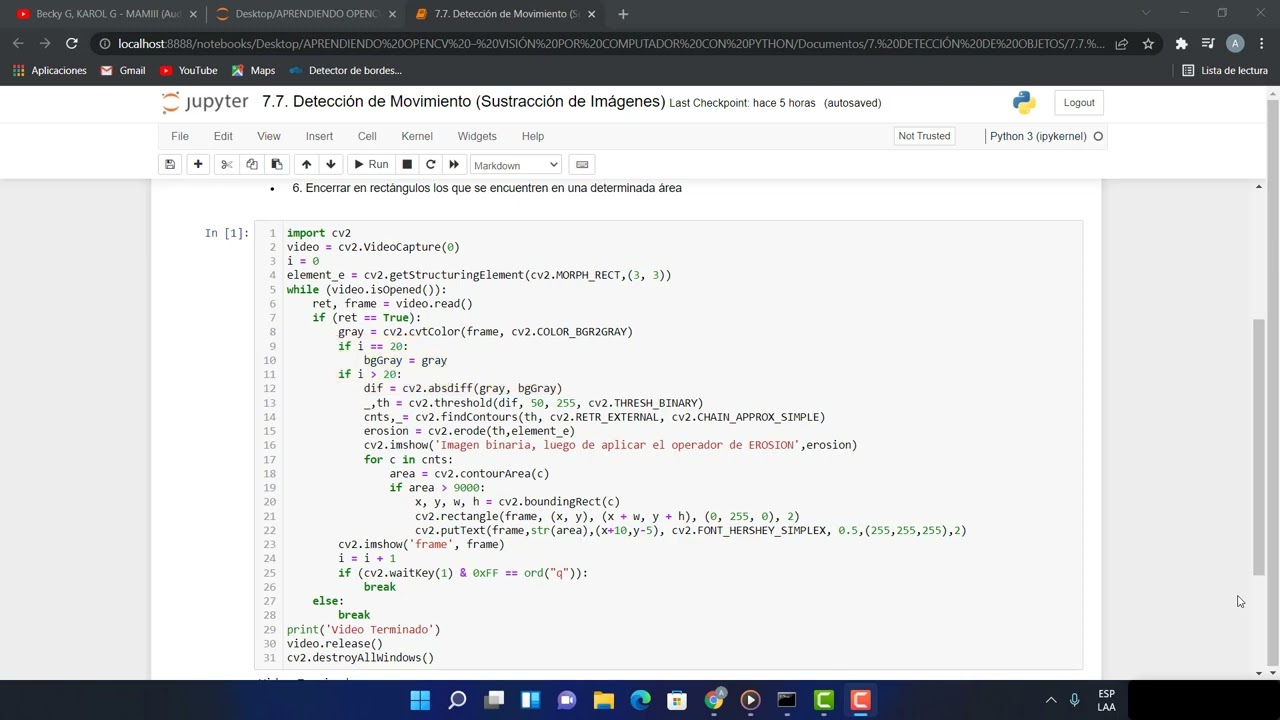 7.7. Aprendiendo OpenCV con Python - Detección de Movimiento (Sustracción de imágenes).