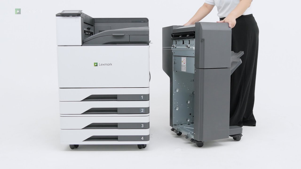 CS943/CX942/CX943/CX944—Installing the optional staple, hole-punch finisher