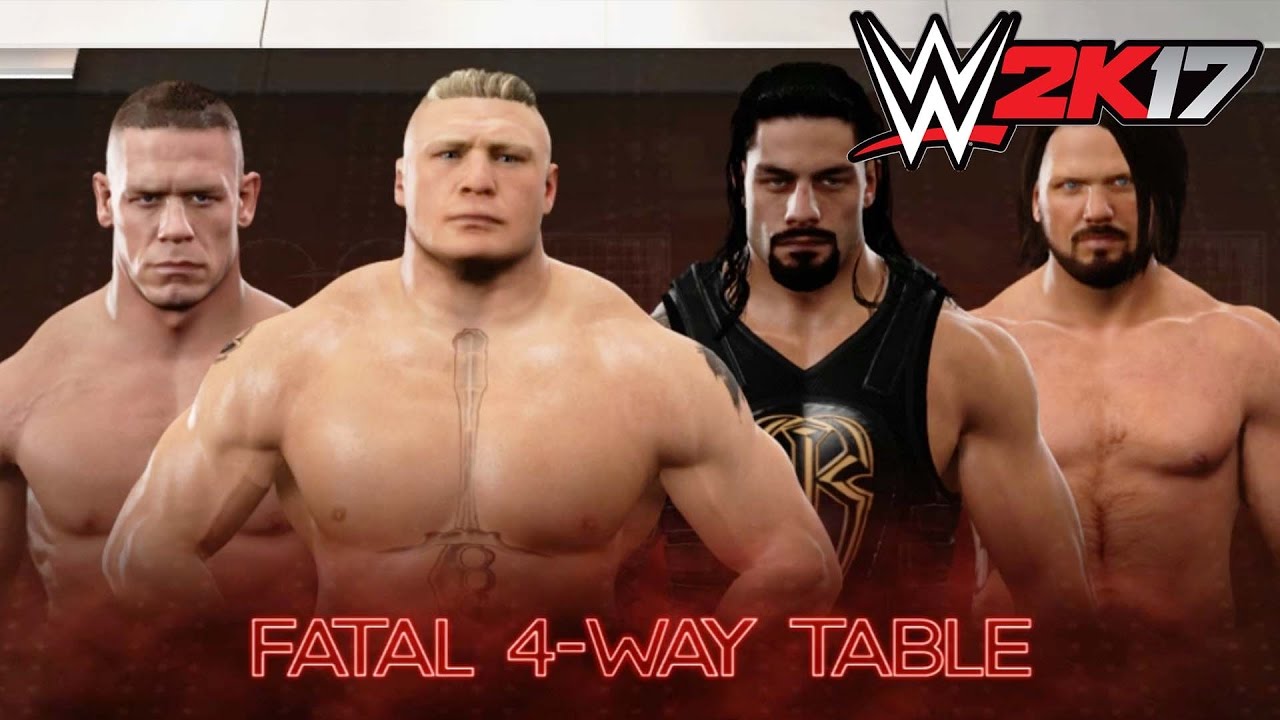 WWE 2K17 — геймплей для Xbox 360/PS3, Fatal 4-Way Table, Брок Леснар, Роман Рейнс, Джон Сина, Эй ...