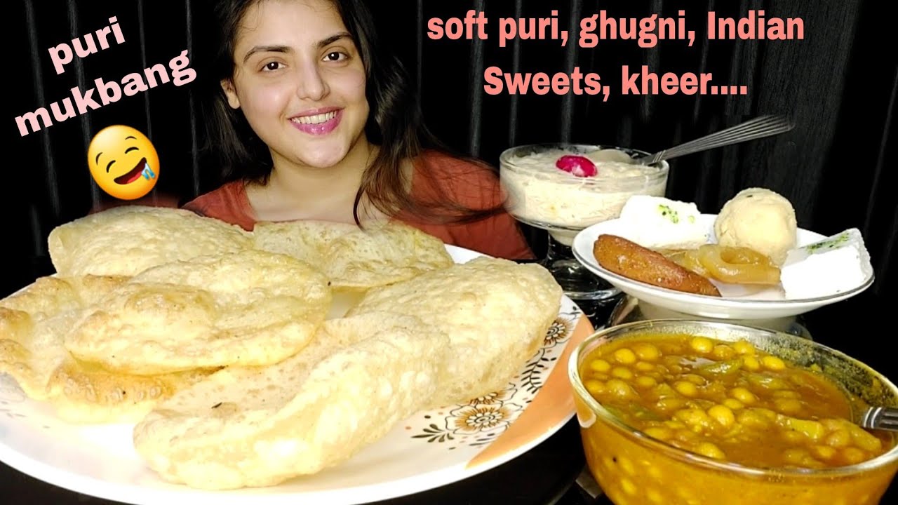 ASMR: Soft Luchi/ Puri, Ghugni, Payes/Kheer, Indian Sweets, Mukbang Eating Show,Happy Food With Tina