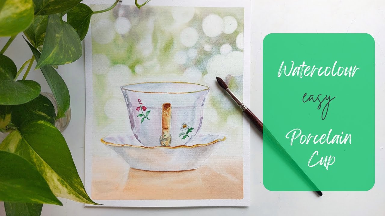 Beginner friendly realistic porcelain cup | Watercolour realistic cup