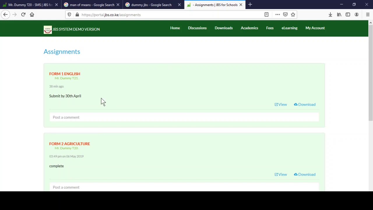 JBS | Viewing Assignments | JBS Web Portal