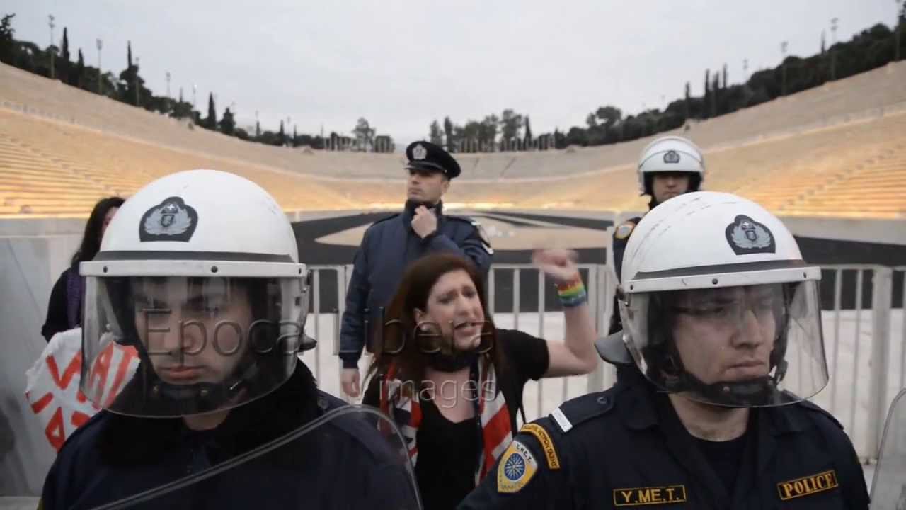 Greek gay activists protest the oppression of the Russian LGBT community