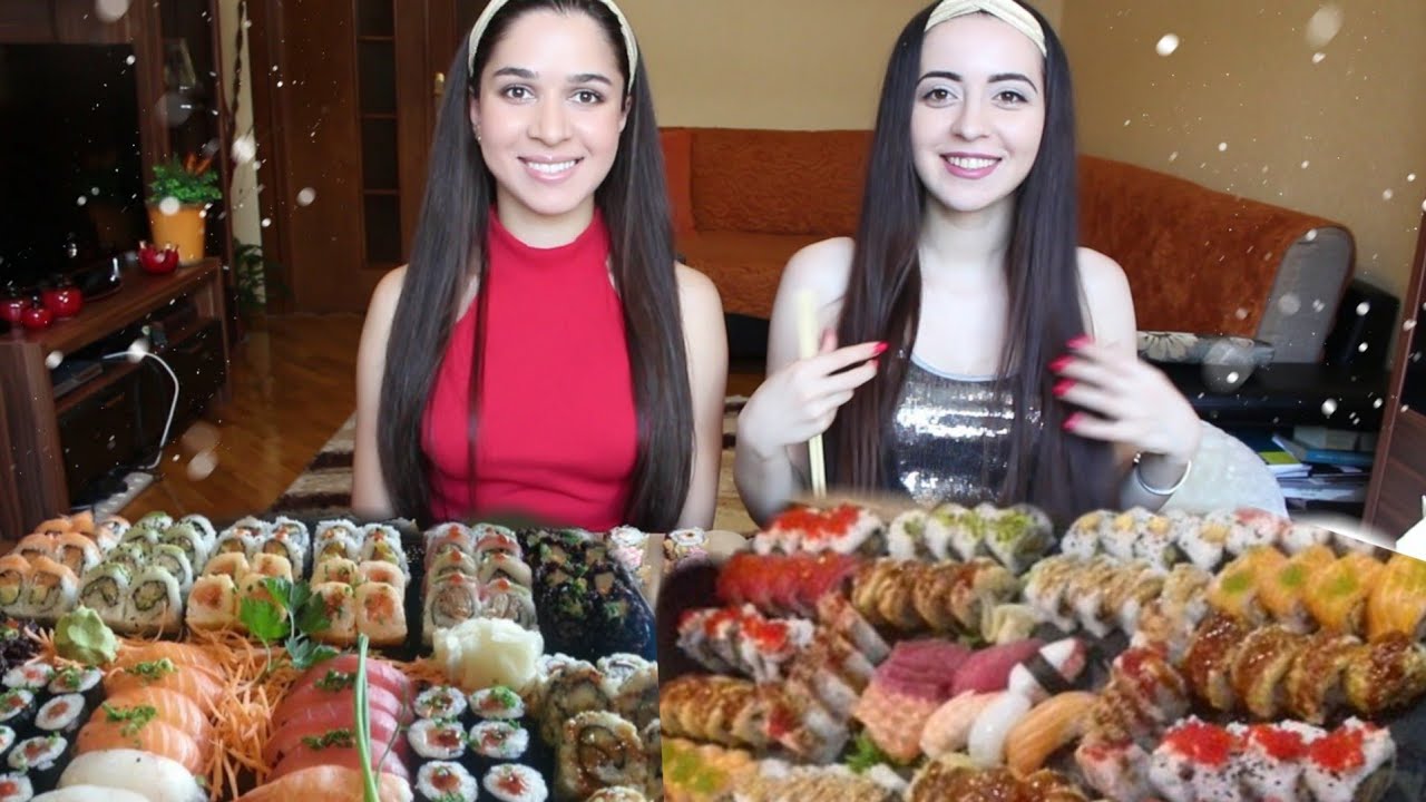 80 СУШИ РОЛОВ ЧЕЛЕНДЖ / MUKBANG / не ASMR  Ayka Emilly Ask Fatima