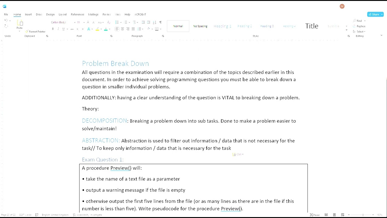 CIE AS-Level Computer Science 9618 Paper 2:Abstraction and decomposition