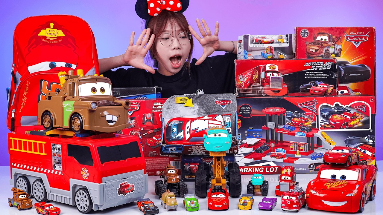 1 Review Unboxing Pixar Cars Disney 🚗🚕 Lightning McQueen,Tow Mater,Circus Stunt Ivy ,fire truck