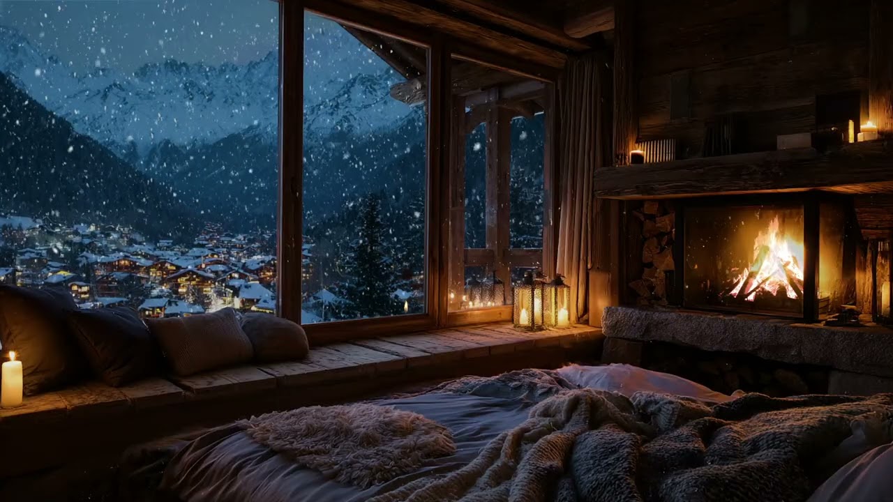 Blizzard Wind & Fireplace in an Old House – Cozy Sleep Ambience