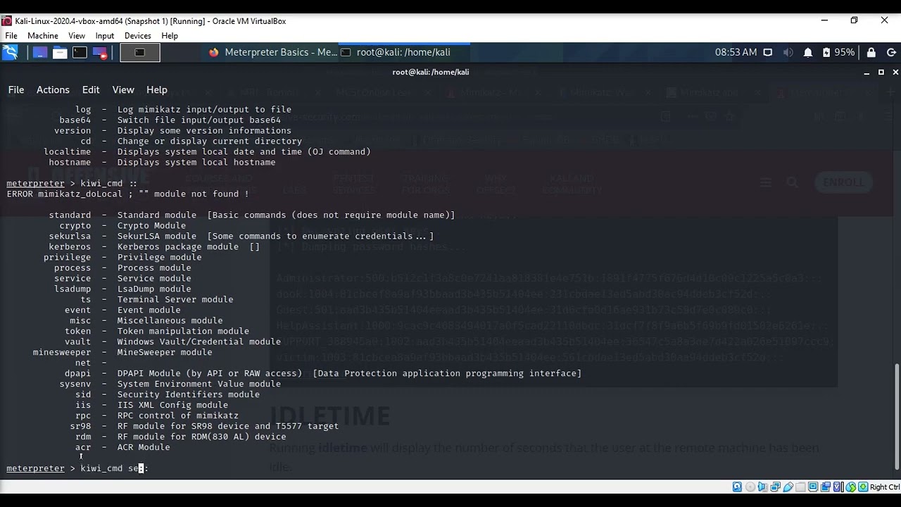 Use Meterpreter to dump password hashes stored in the SAM database and LSASS