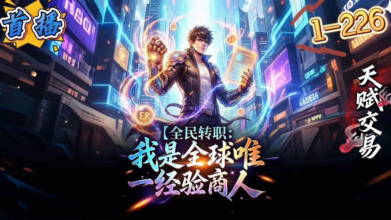 首播《全民转职：我是全球唯一经验商人》1-226 方默转职成了全球唯一的F级职业[经验商人].所有人都嘲笑我连升1级都难，注定一辈子在社会底层。直到我发现，我的经验值竟然可以提现!1经验卖给系统十万块