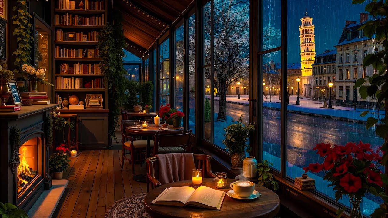 Rainy Winter Café in Pisa ❄️☕ Gentle Jazz Piano, Soft Rain & Cozy Coffee Shop Ambience for Study