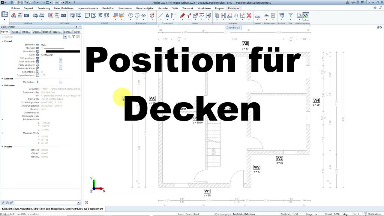 Position f&uuml;r Decken in Allplan