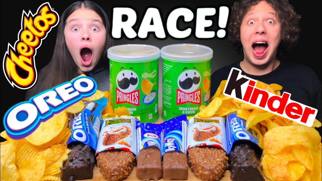 ASMR RACE! OREO, KINDER, CHEETOS, PRINGLES EATING SOUNDS MUKBANG 먹방 | Tati ASMR