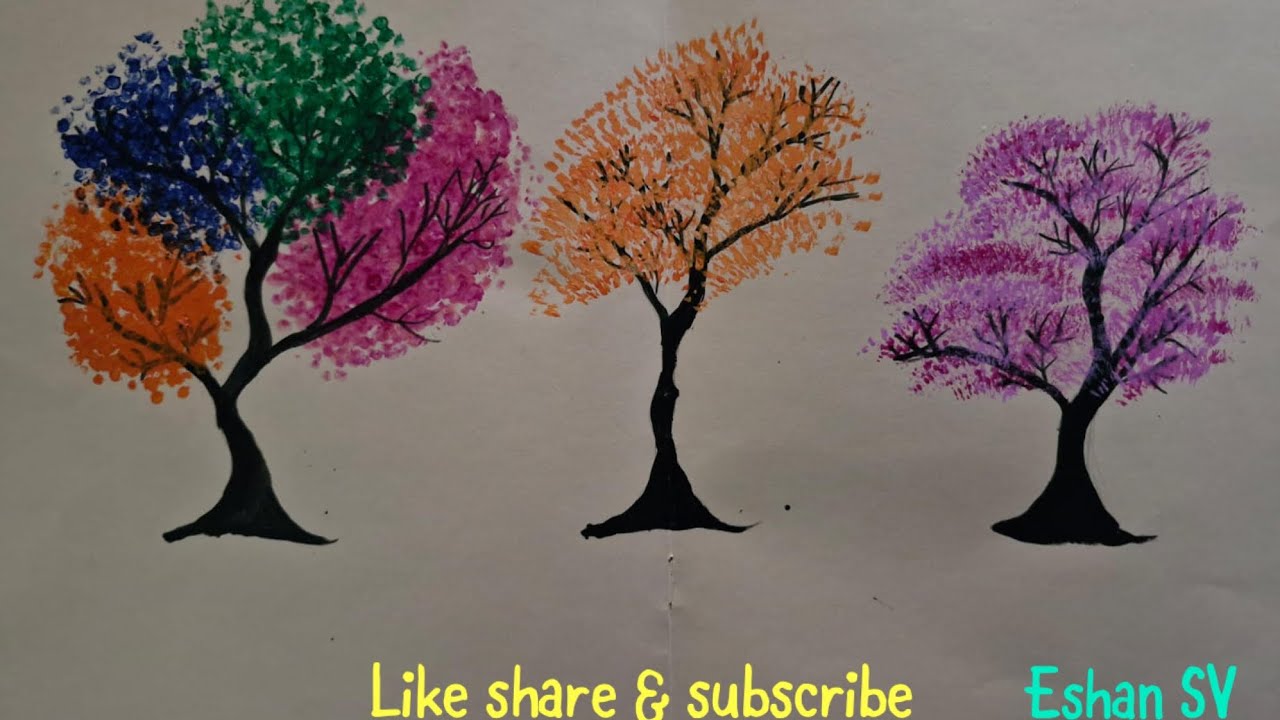 How to paint a colourful trees easily drawing and painting technique