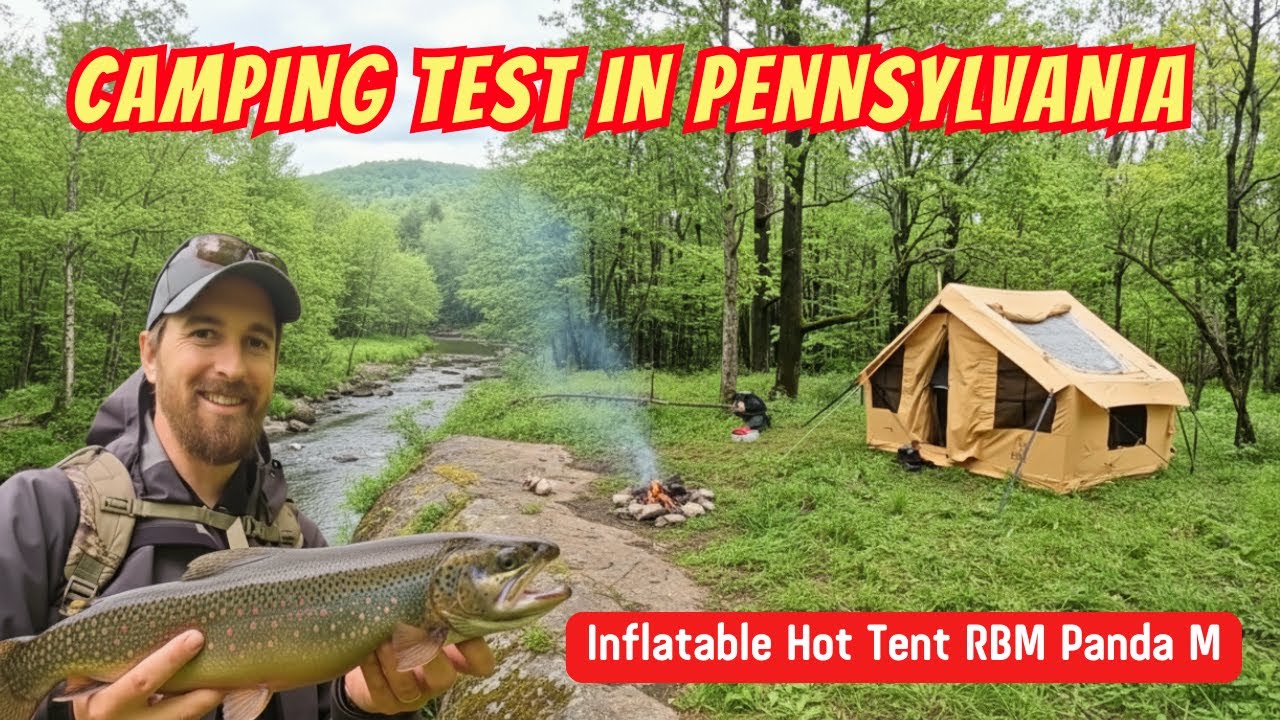 RBM PANDA HOT TENT IN ACTION 🔥 Rain, Wind & Trout Fishing | Pennsylvania Camping