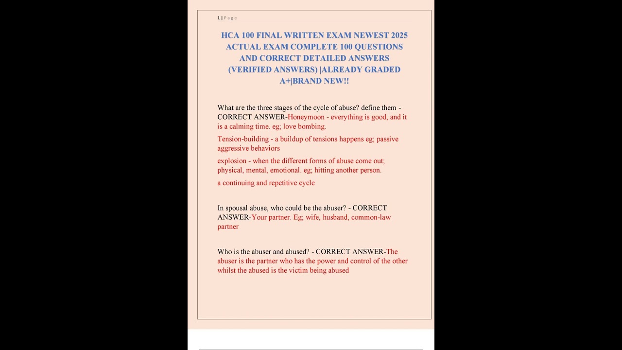 HCA 100 FINAL WRITTEN EXAM NEWEST 2025 ACTUAL EXAM COMPLETE 100 QUESTIONS AND CORRECT DETAILED ANSWE