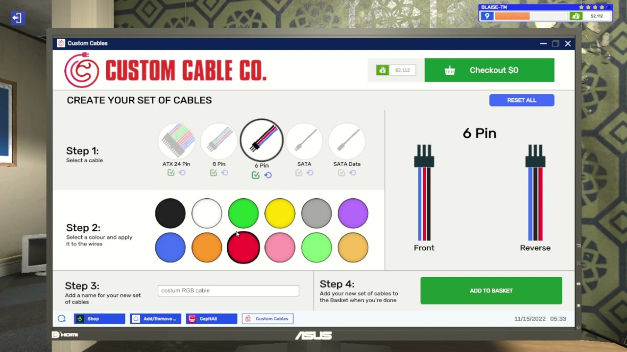 Costum Cable Red, Green, and Blue Set PC Building Simulator 2