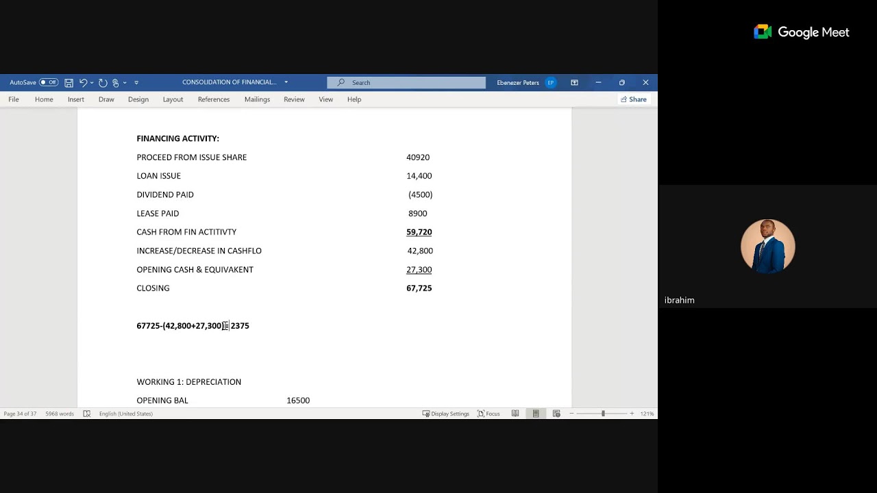 SBR - CONSOLIDATION OF CASHFLOW STATEMENT