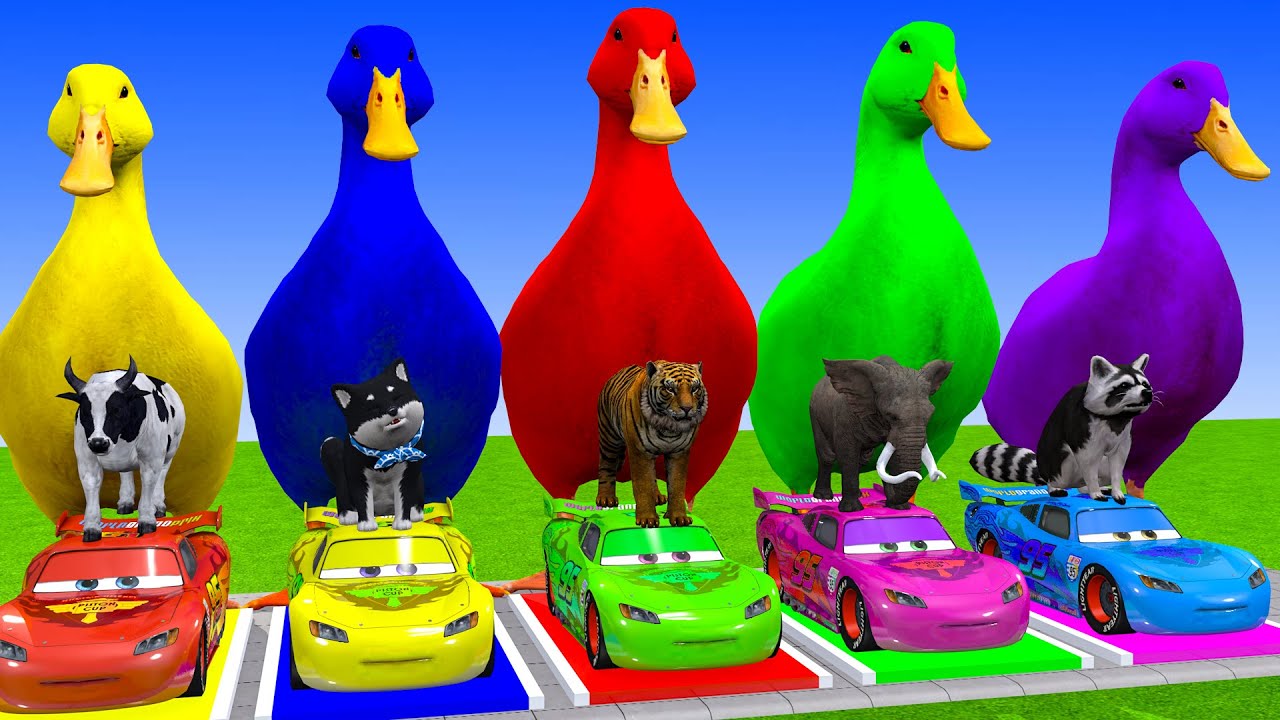 Игра «Длинная горка» с коровой, слоном, гориллой, бегемотом, тигром, 3D-игра с животными, забавны...
