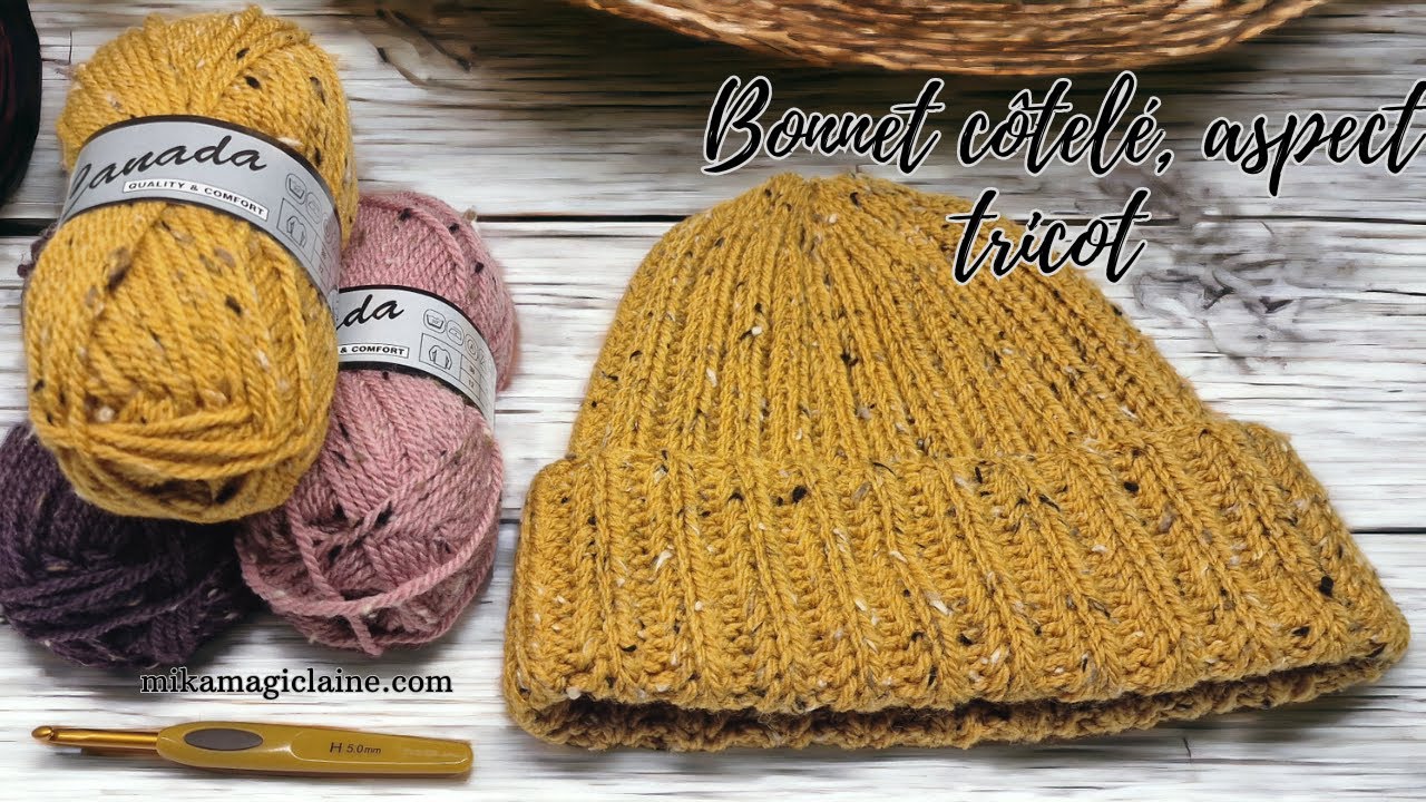 Bonnet côtelé au crochet, aspect tricot facile @Mika Magic Crochet